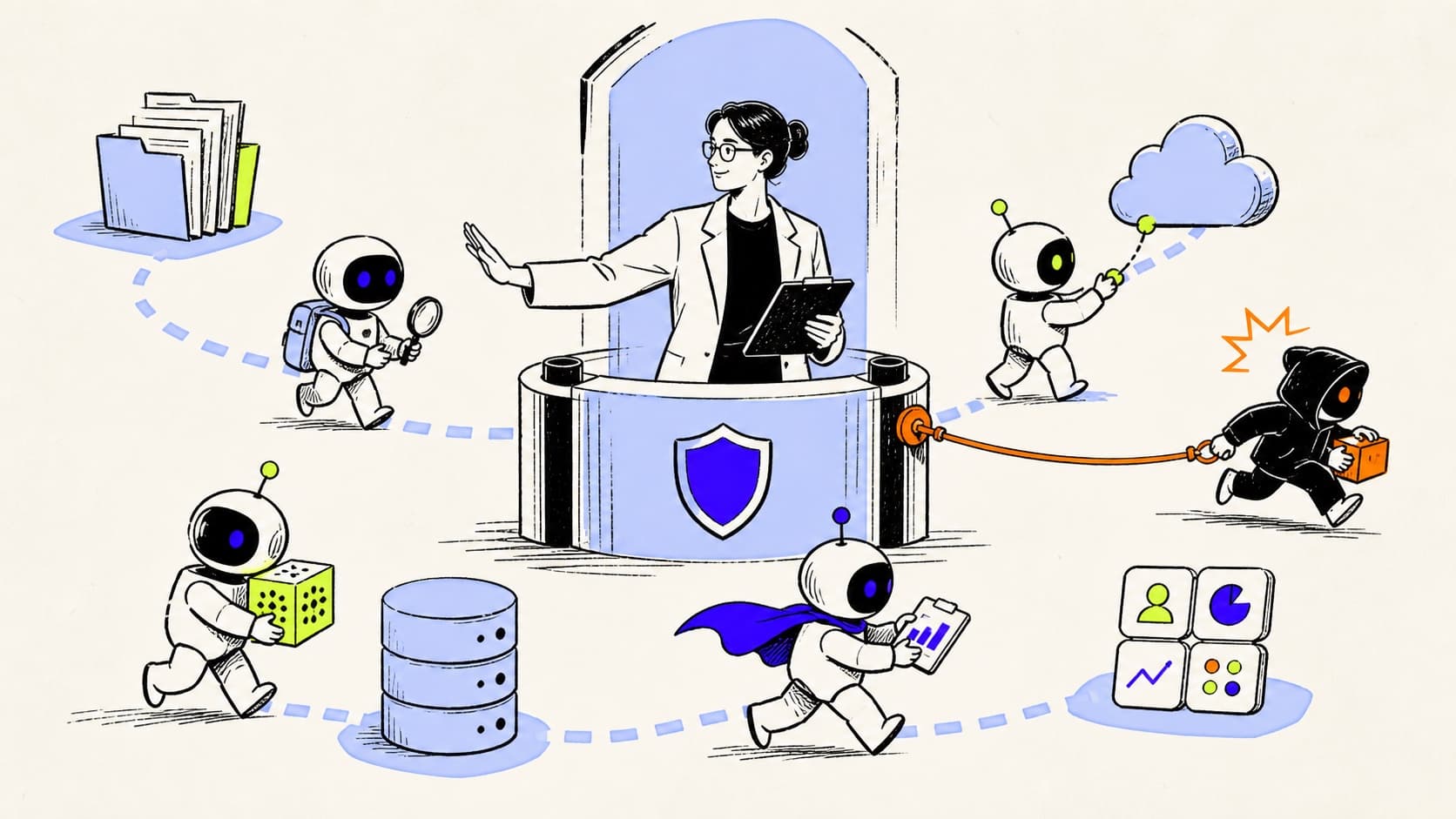 A security control gate protecting company systems from many AI agents
