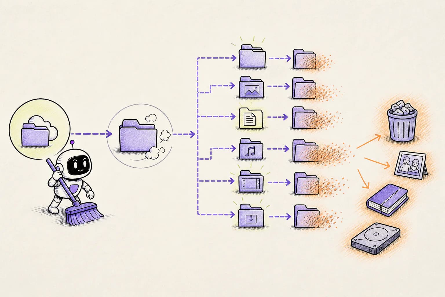A narrow cache-cleanup instruction expanding across folders in a Mac home directory