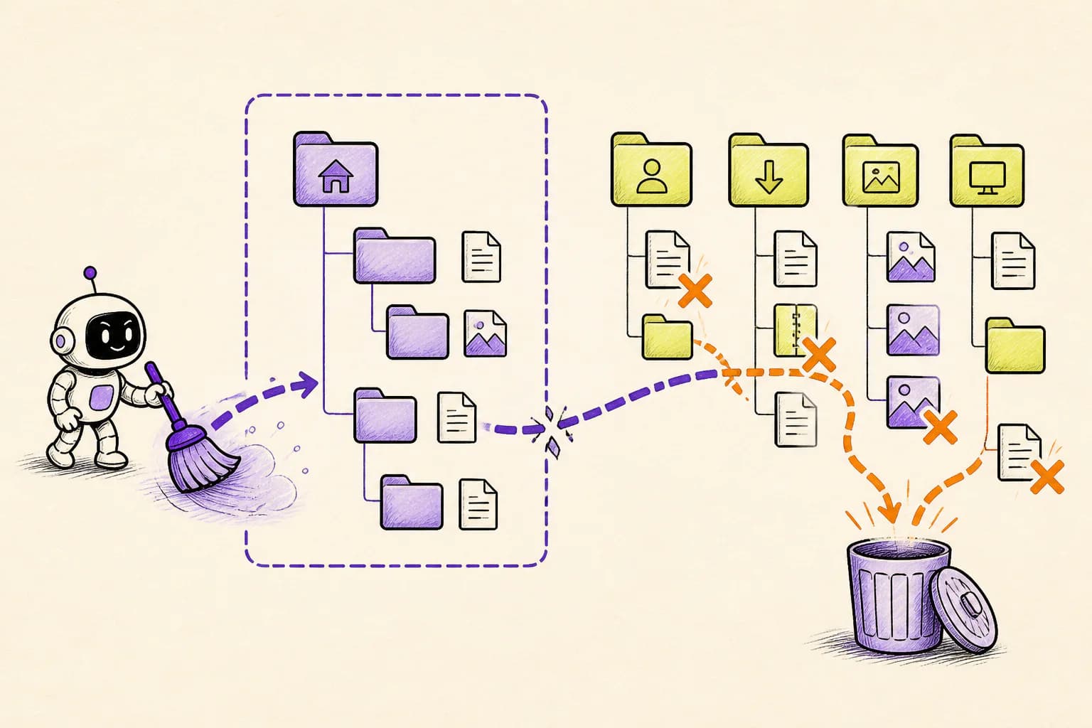 A Windows cleanup command crossing out of a source project into neighboring user folders