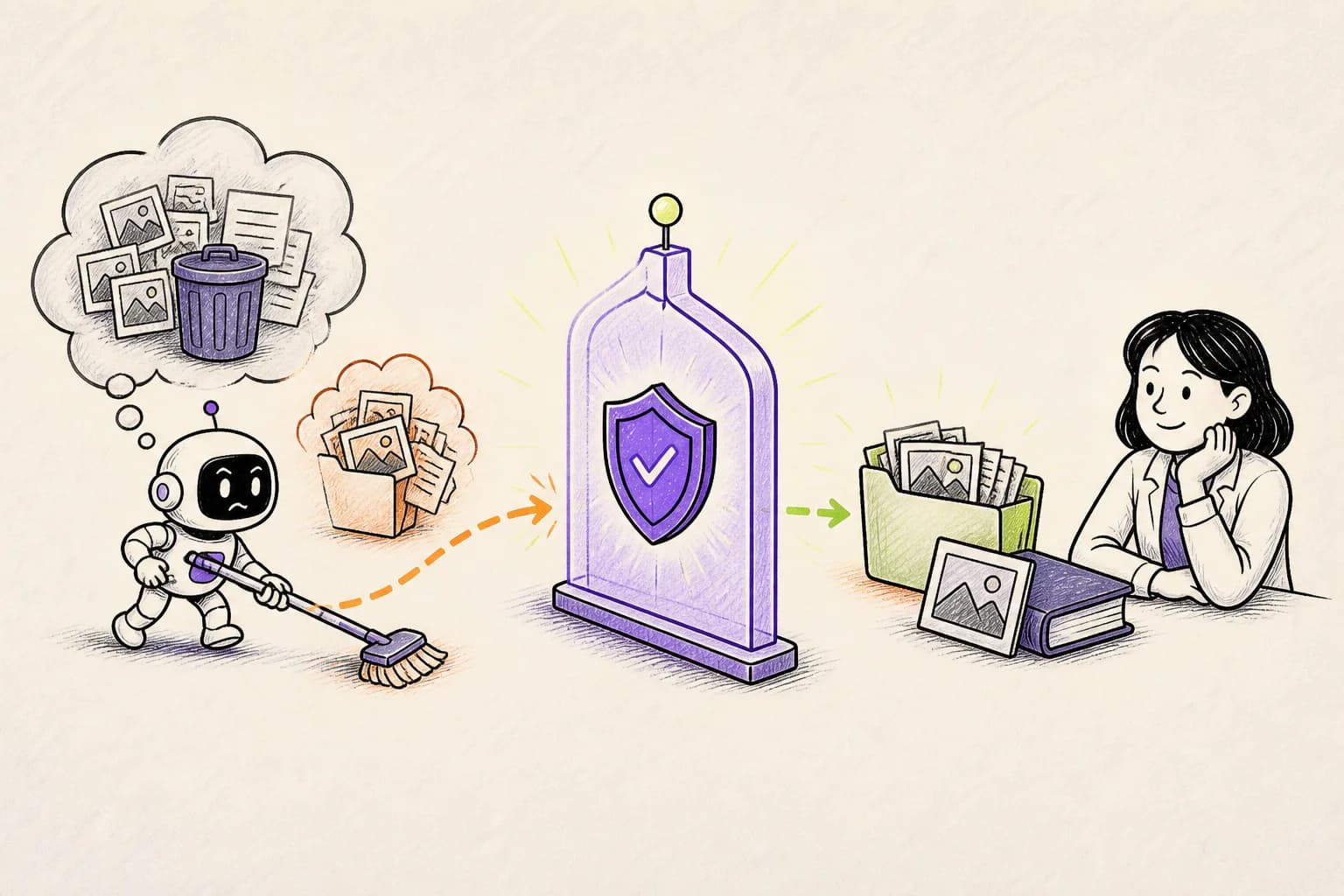 A Leash checkpoint protecting decades of photos and documents from an AI cleanup command
