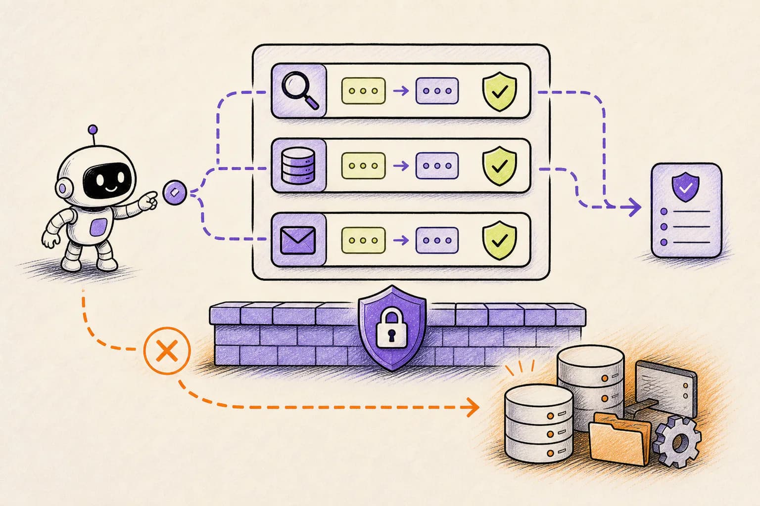 A homegrown AI agent calling narrow security-aware tools instead of receiving broad system access
