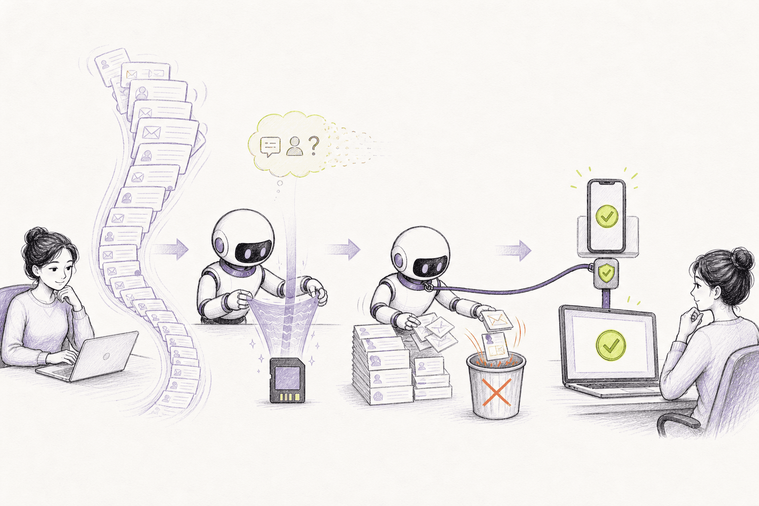 An email cleanup conversation being compressed while a separate Leash approval remains available on desktop and mobile