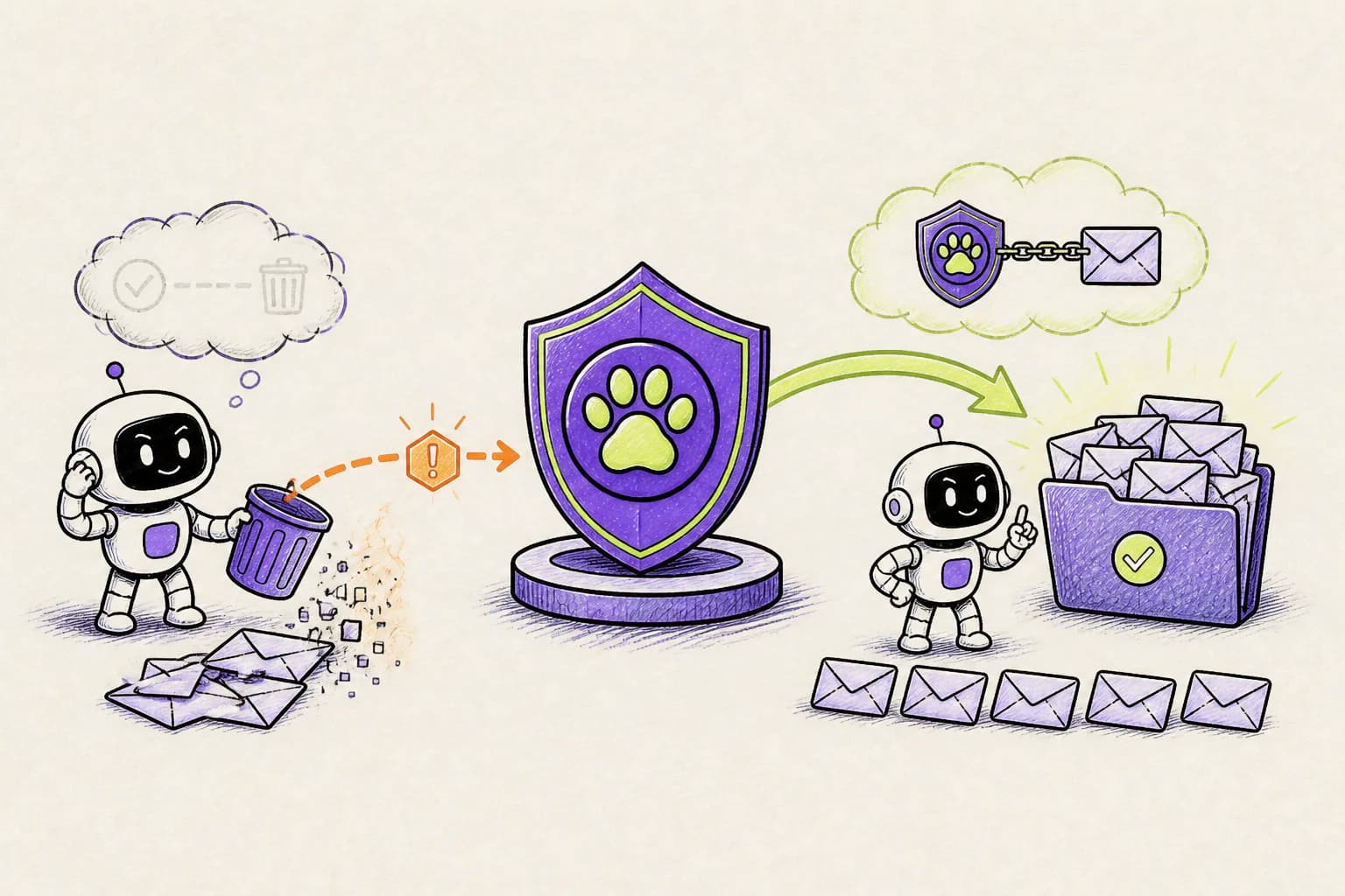 A durable Leash approval protecting hundreds of emails after an AI agent forgets an earlier instruction