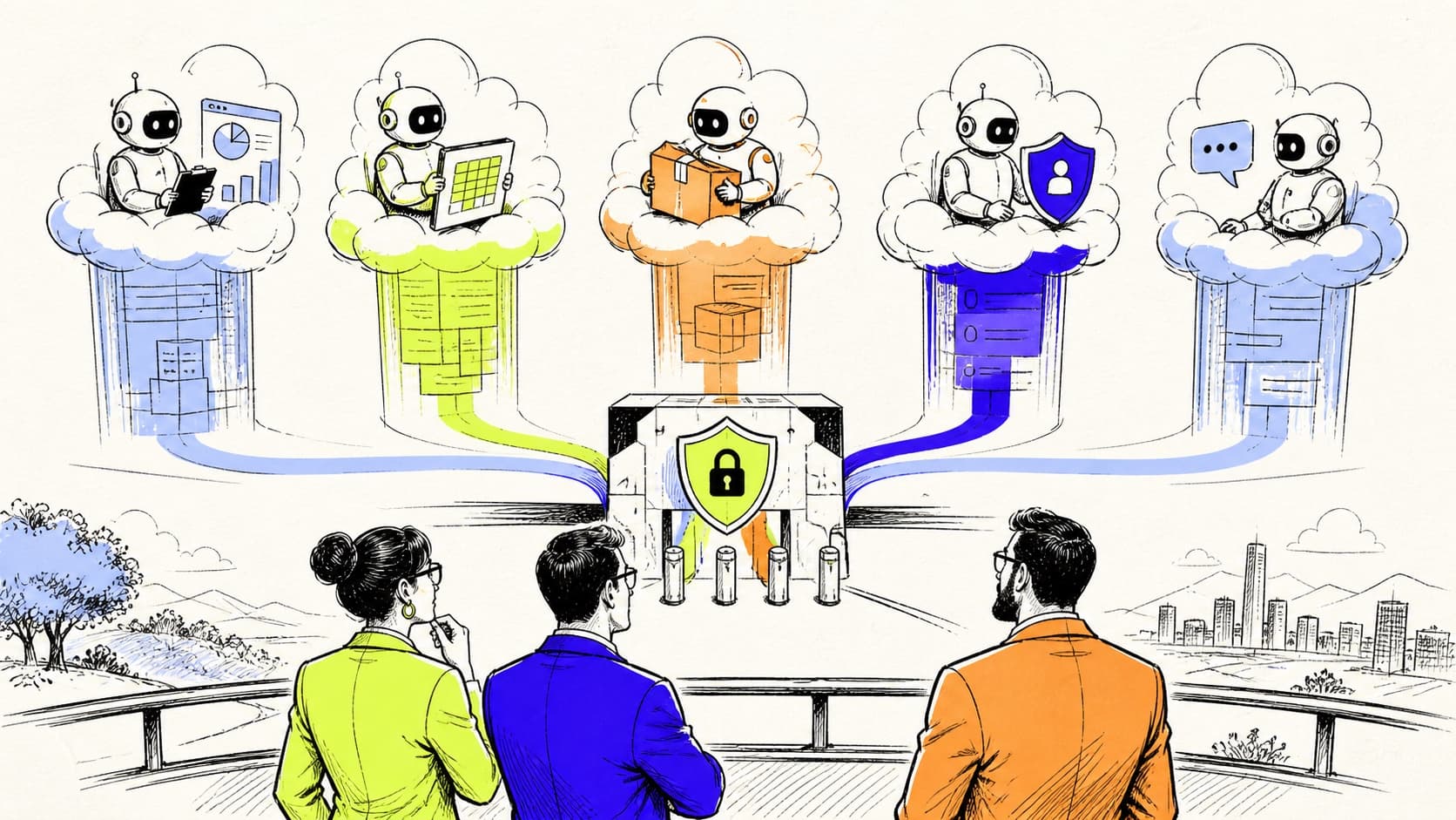 One security bridge spanning many SaaS and cloud AI agents across a business