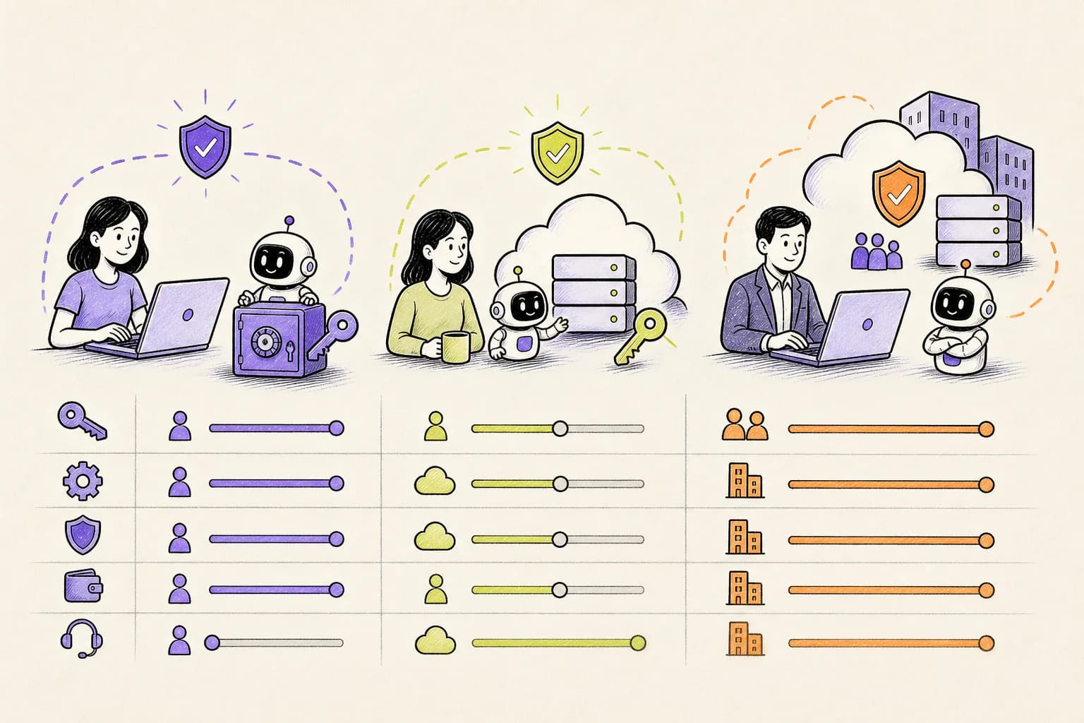 A balanced comparison of local BYOK, managed personal cloud, and managed business agent security
