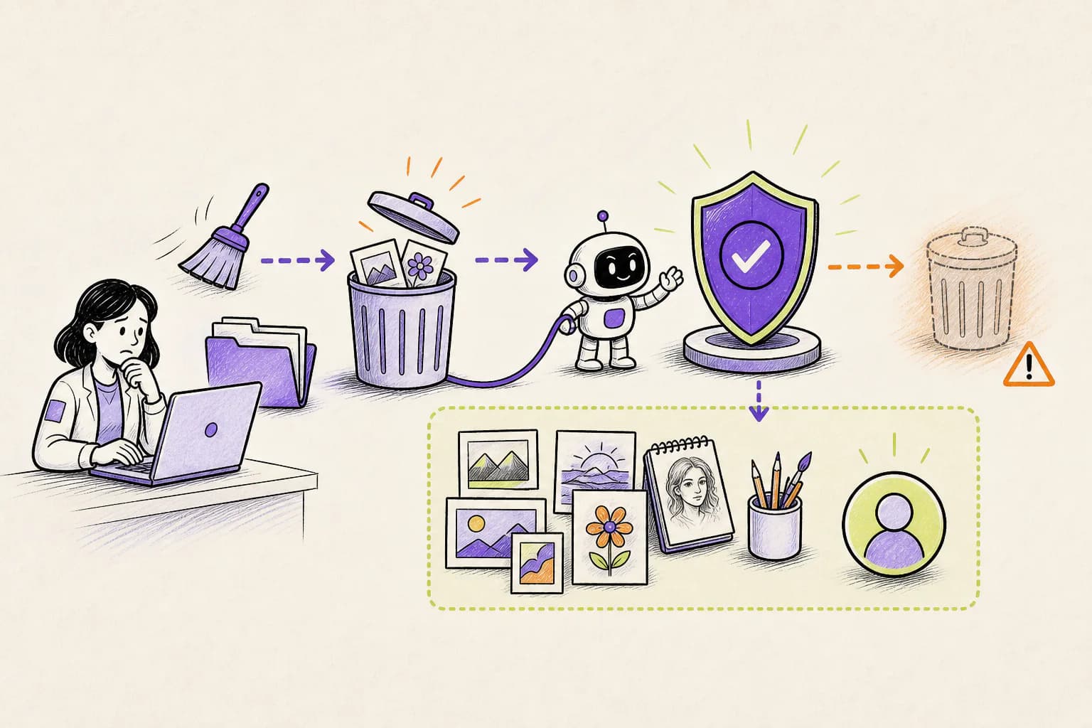 A Leash checkpoint recognizing a collection of artwork as human-owned data before deletion