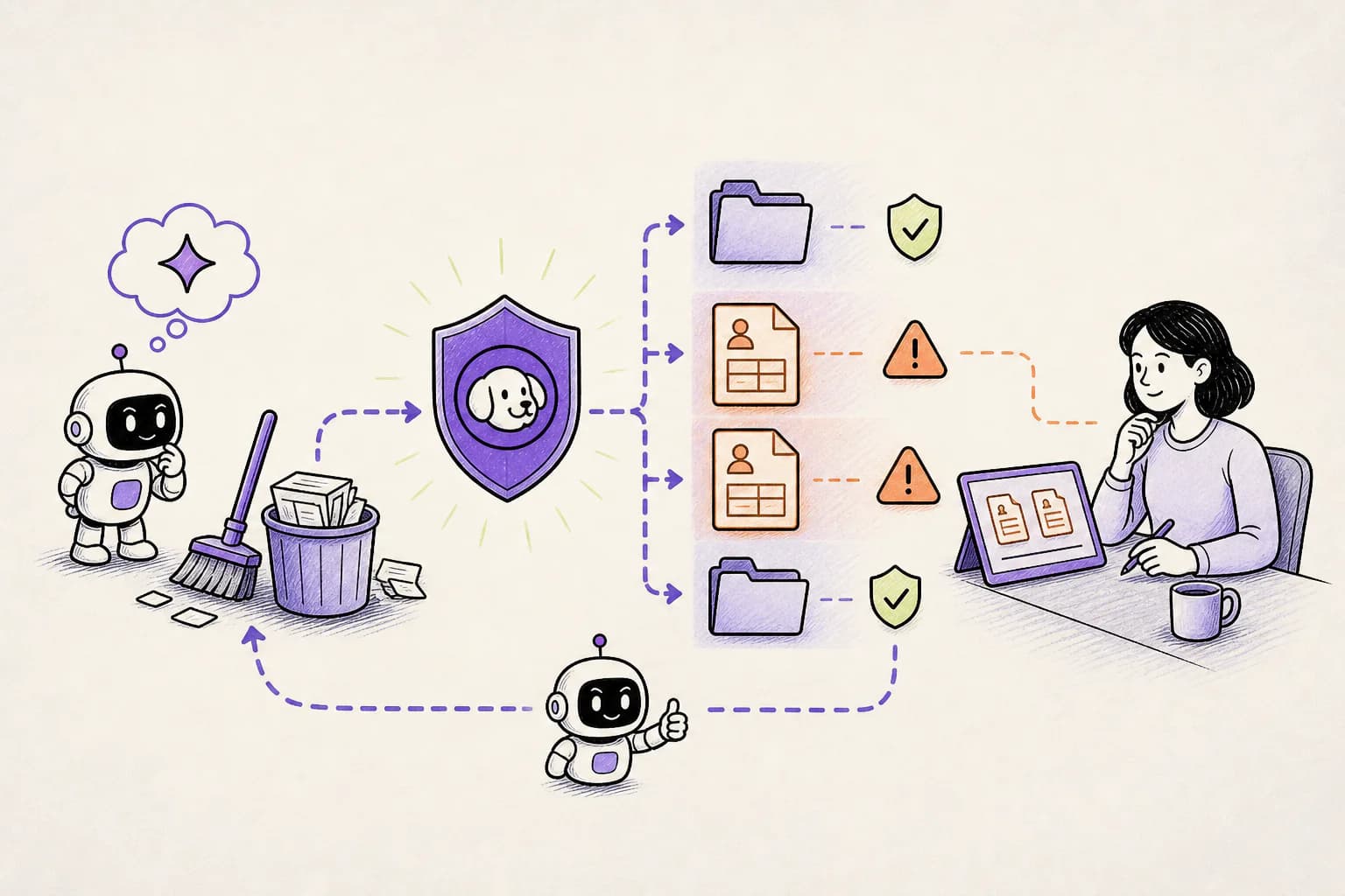 A Leash checkpoint identifying sensitive payroll documents before an AI cleanup operation