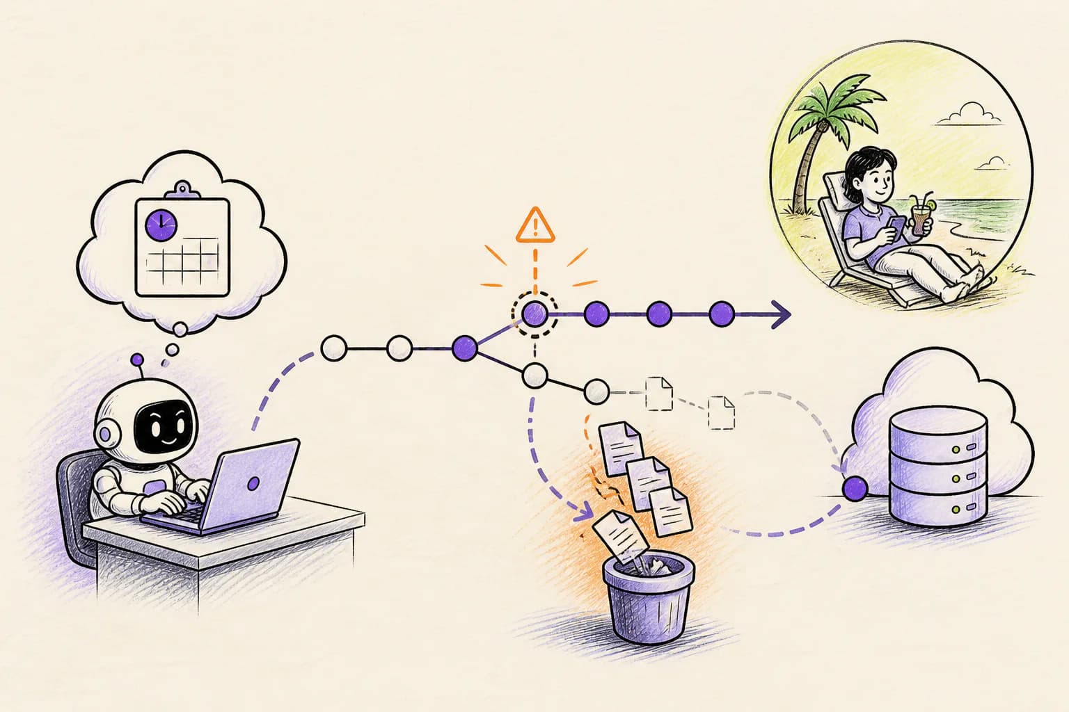 An unattended AI coding job rewriting a remote Git branch and removing files while the owner is away