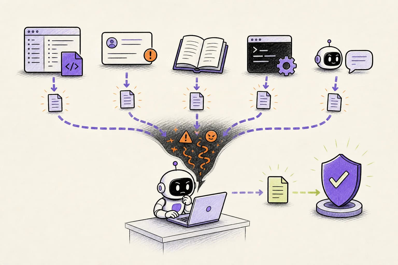 Hidden instructions entering an AI coding agent through repository files and tool output