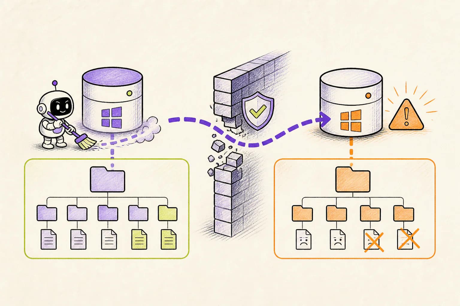 A cleanup command crossing from one Windows drive toward unrelated files on another drive