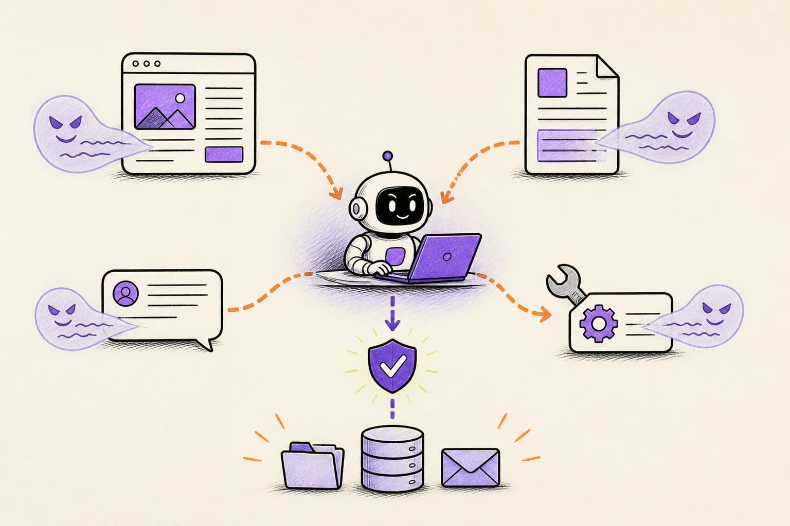 Hidden instructions reaching an AI agent through websites, documents, messages, and tool responses